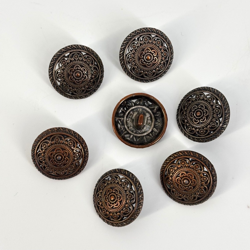 Unbranded Filigree Buttons Unisex OS Copper Antiqued Floral Metal Shank Set of 7